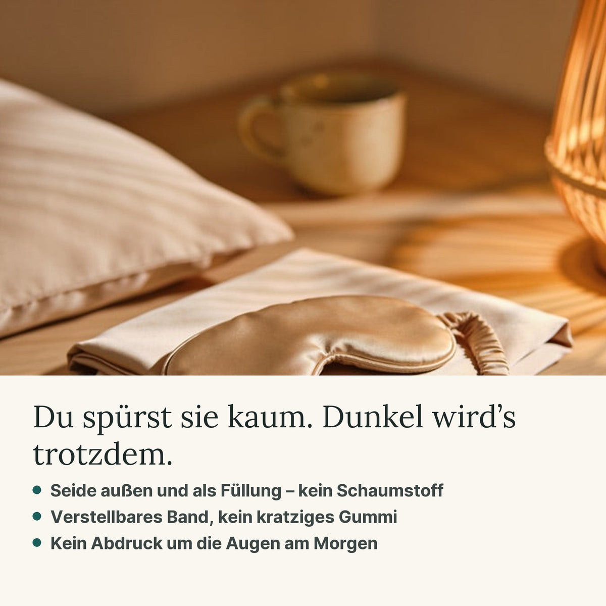 Seidenschlafmaske: Seide außen und als Füllung, verstellbares Band
